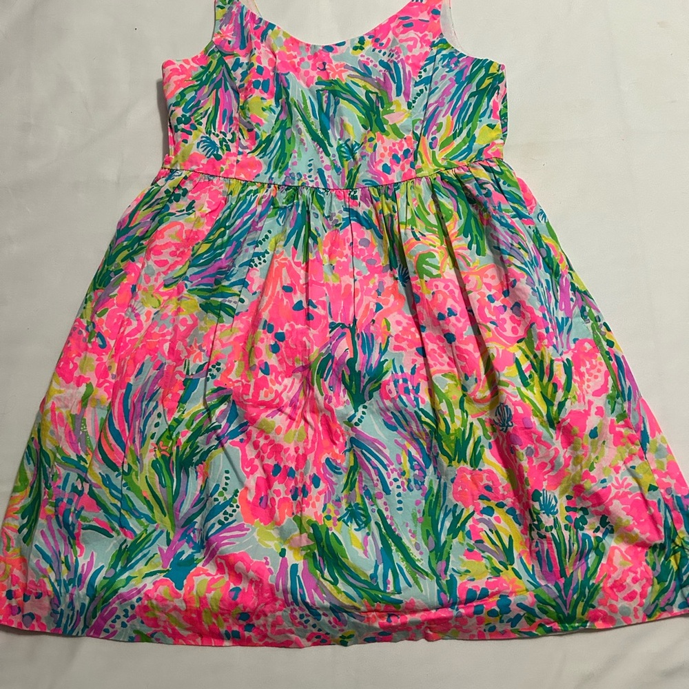 Lilly Pulitzer Neon Print Fan Sea Pant Rue cotton Dress Girls sz 12